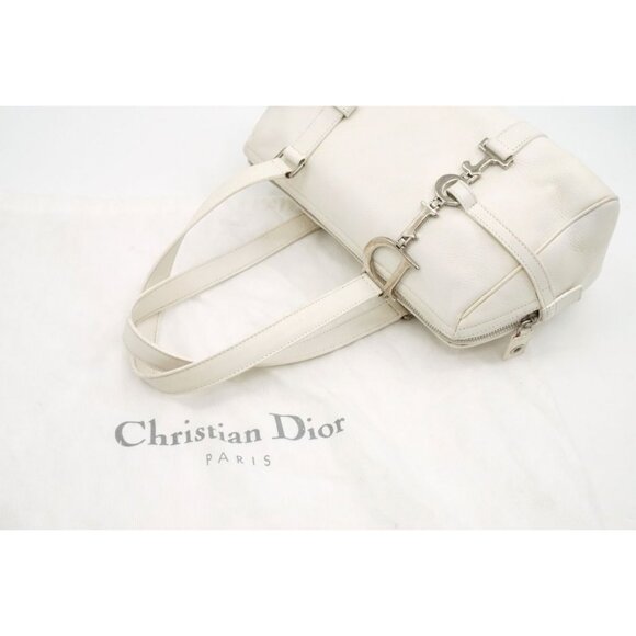 Authentic Christian Dior 2005 Spring White Leather Boston Bag - Picture 4 of 14